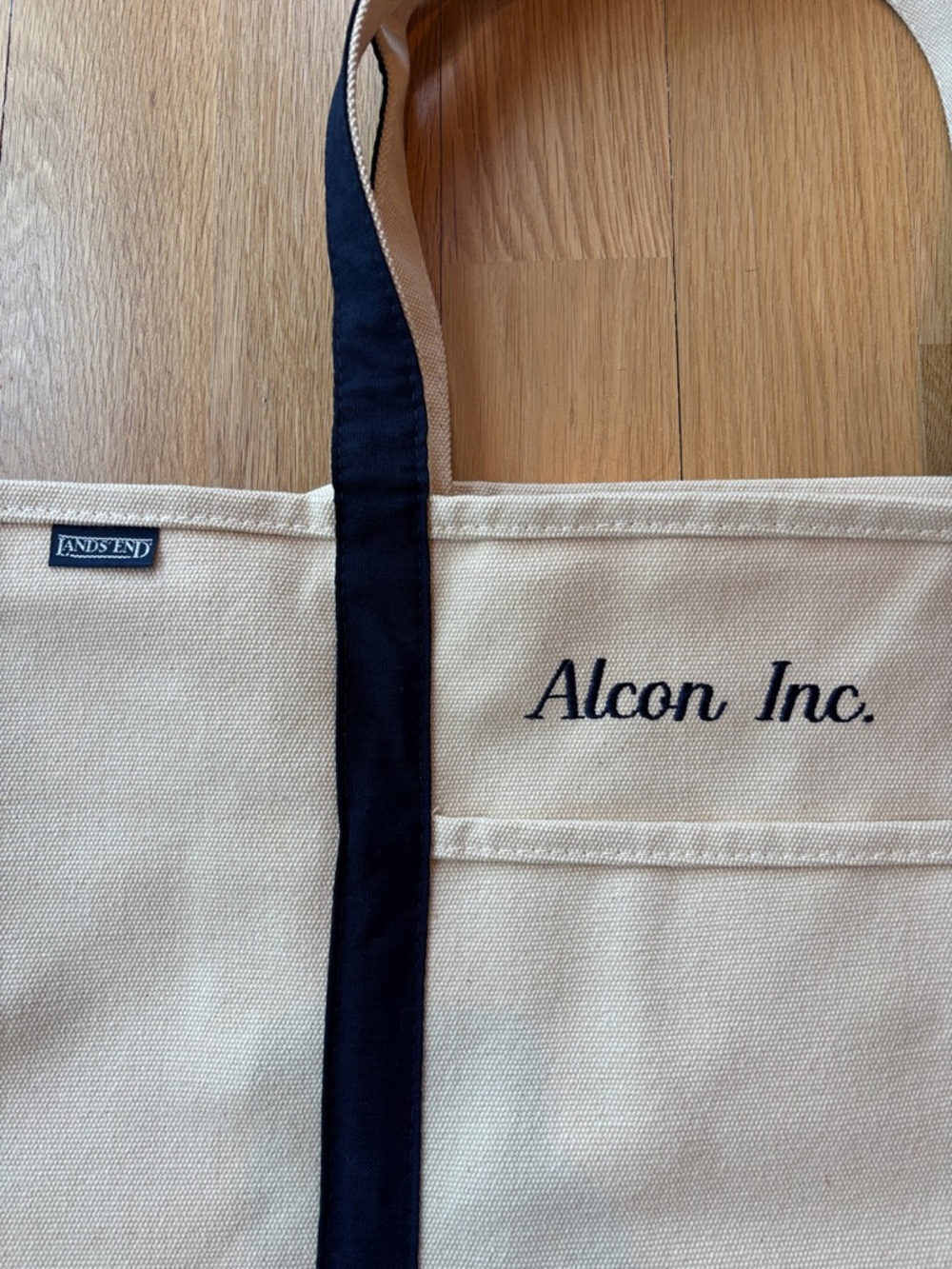 Lands’ End Canvas Tote Bag Navy Cream Embroidered Logo NWOT - Picture 2 of 6